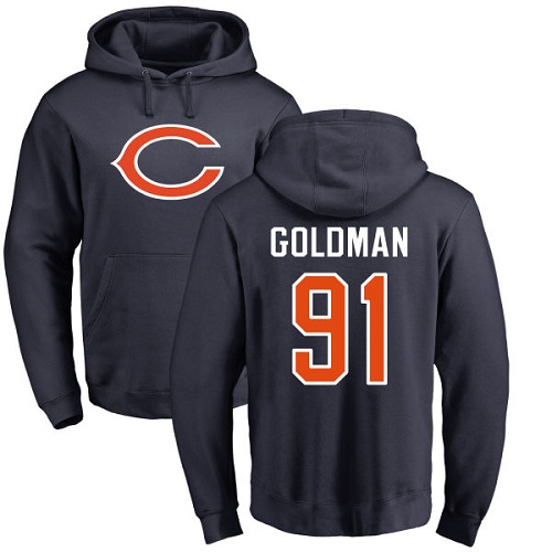 Chicago Bears Men Navy Blue Eddie Goldman Name and Number Logo NFL Football 91 Pullover Hoodie Sweatshirts